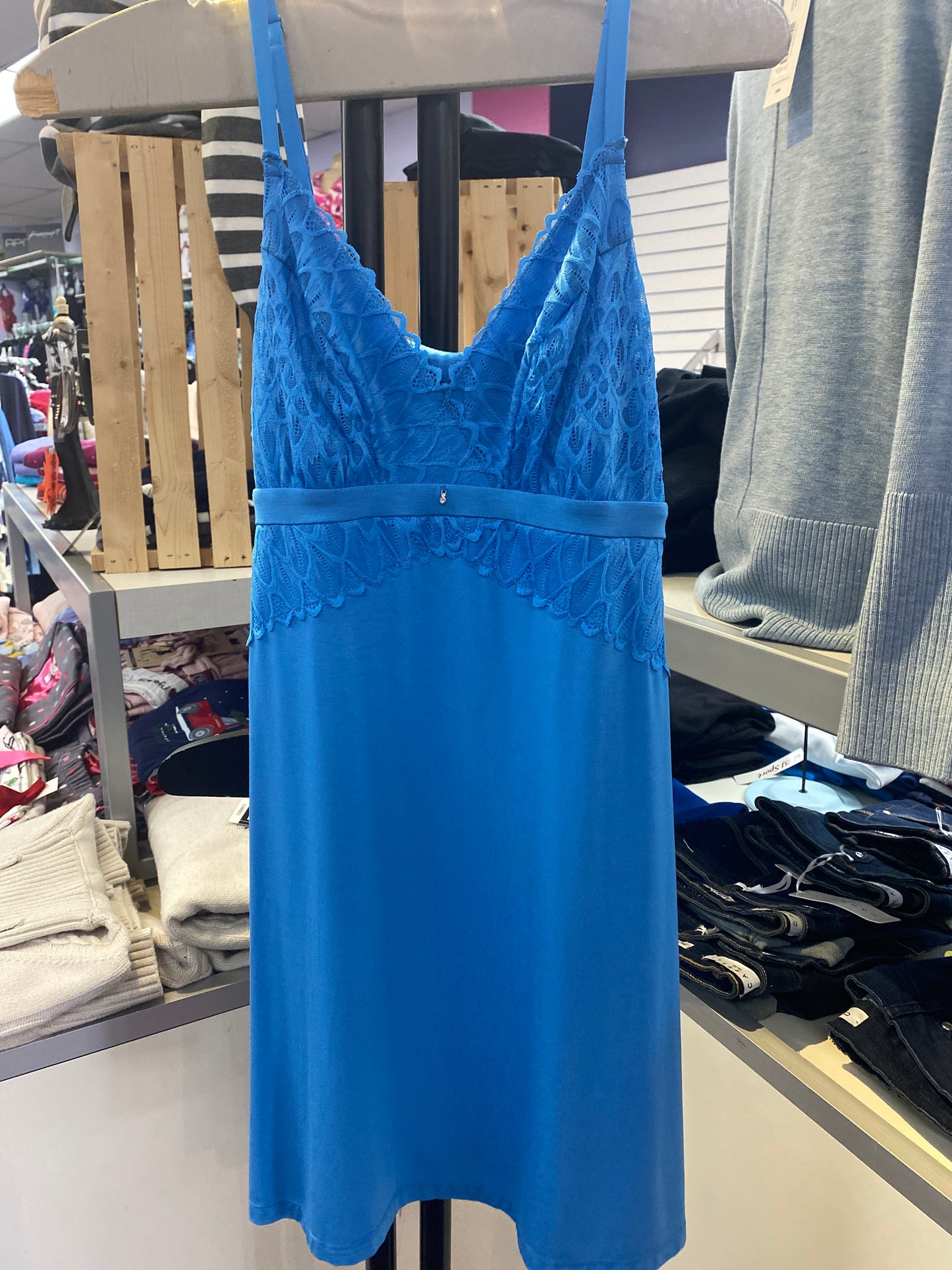 Blue Lace Trim Camisole Dress