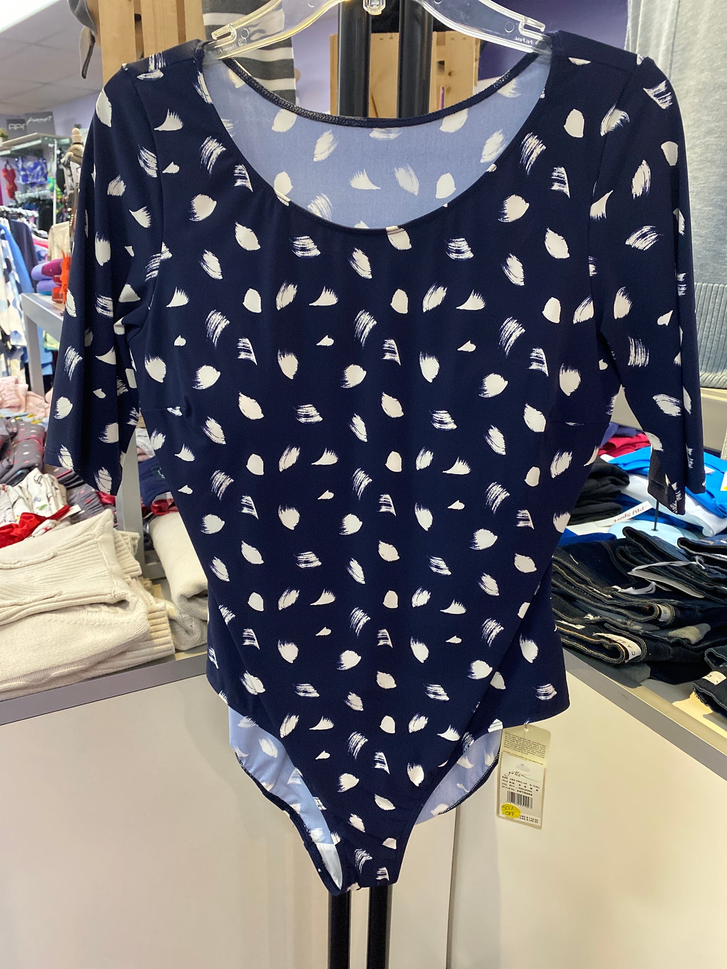 Navy Feather Print Bodysuit