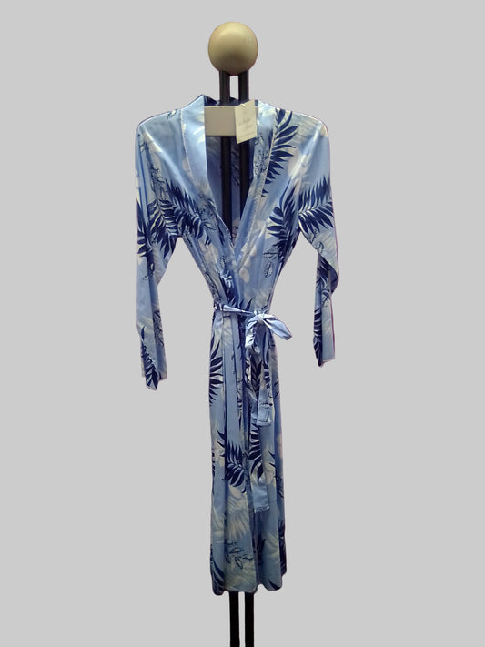 Nora Rose Blue Leaf Print Dressing Gown - Medium - 1918