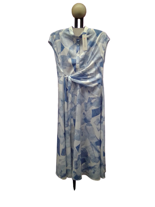 Spanner Blue Leaf Print Midi Dress - Size 4 - 223152