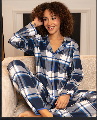 Cyberjammies Frosty Womens Brushed Check Pajama Set Soft Brushed Cotton Flannel Nightwear